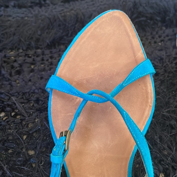 Sigerson Morrison Turquoise Suede Kitten Heel Slingback Sandals - Picture 12 of 15